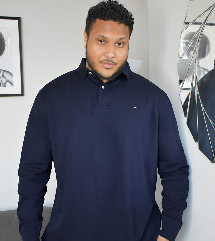 Tommy Hilfiger Big & Tall long sleeve logo polo in navy