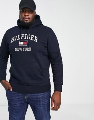 Tommy Hilfiger Big & Tall modern varsity logo cotton blend hoodie in navy