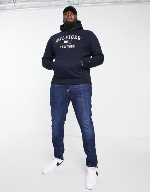 Tommy Hilfiger Big Tall modern varsity logo cotton blend hoodie in navy