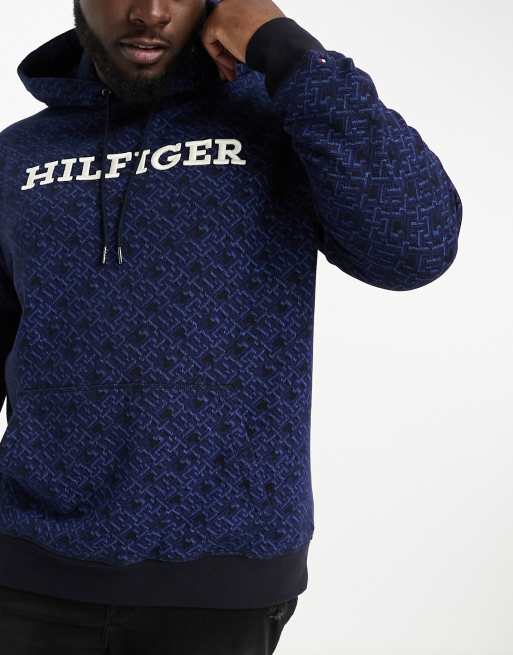 Tommy Hilfiger Big & Tall monogram hoodie in navy AOP