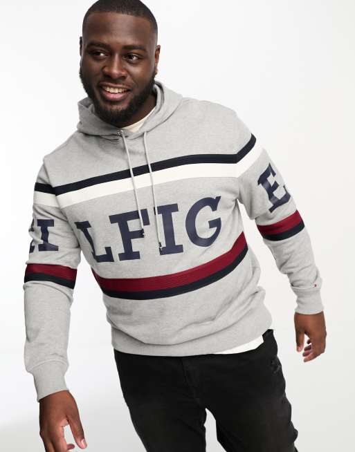 Tommy Hilfiger Big & Tall monotpye stripe hoodie in grey