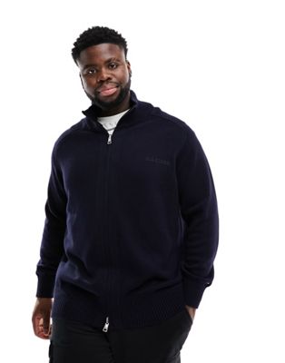 Tommy Hilfiger Big & Tall monotype chunky cotton zip through hoodie in navy