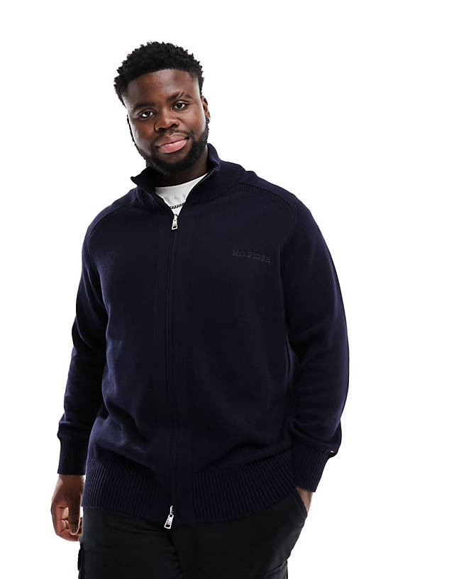 Tommy Hilfiger - big & tall monotype chunky cotton zip through hoodie in navy