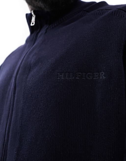 Tommy Hilfiger Big & Tall monotype chunky cotton zip through hoodie in navy, 2 of 4