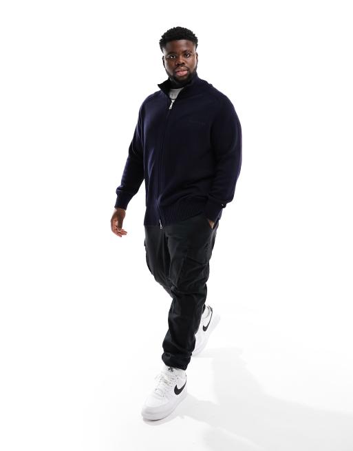 Tommy Hilfiger Big & Tall monotype chunky cotton zip through hoodie in navy, 3 of 4