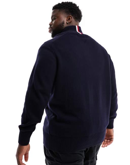 Tommy Hilfiger Big & Tall monotype chunky cotton zip through hoodie in navy, 4 of 4