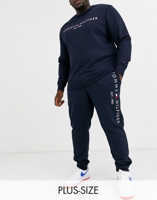 Tommy Hilfiger – Big & Tall – Mörkblå sweatpants med logga i sidan-Marinblå
