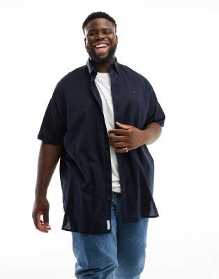 Tommy Hilfiger Big & Tall Poplin Regular Fit Short Sleeve Shirt In Blue