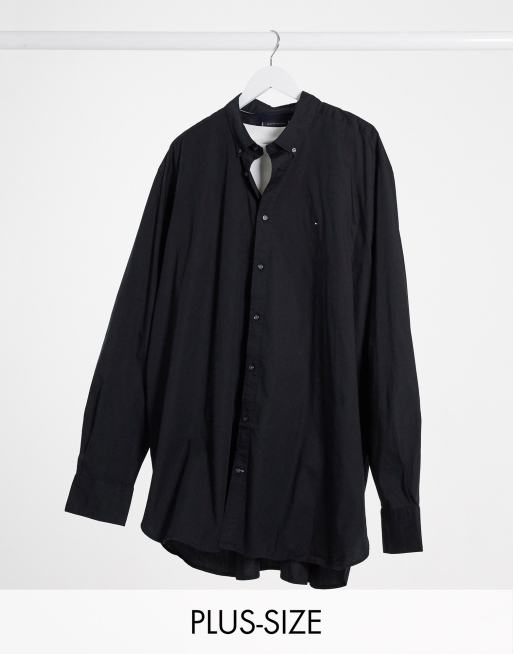 Tommy Hilfiger Big Tall Schwarzes Hemd Aus Stretch Popeline Mit Flaggenlogo Nasscorp