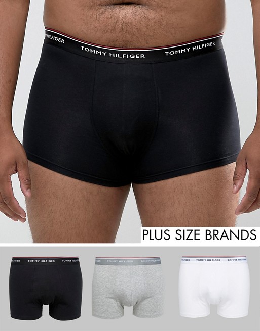 Tommy Hilfiger big & tall stretch 3 pack trunks in black/white/grey marl
