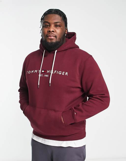 Tommy Hilfiger Big & Tall - Sweat à capuche en coton mélangé avec logo  brodé - Bordeaux