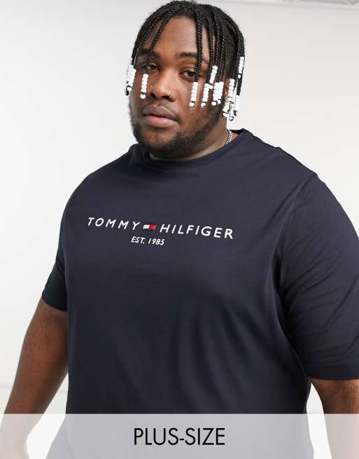 Tommy Hilfiger Big & Tall – T-Shirt in Marineblau mit Logo