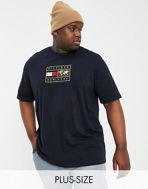 Etikett - Shirt in Marineblau mit Welt | Tommy Paar Hilfiger Big & Tall – T  - Logo - Cra-wallonieShops - Набор носков tommy Paar hilfiger
