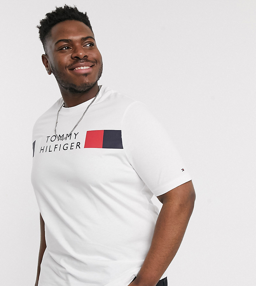 Tommy Hilfiger - Big & Tall - T-shirt met gestreept logo op de borst in wit