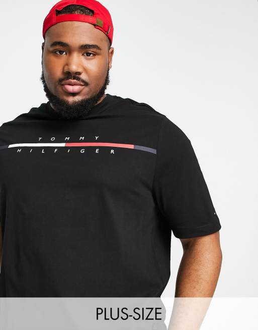 Tommy Hilfiger Big & Tall - T-shirt nera con logo iconico diviso in due parti