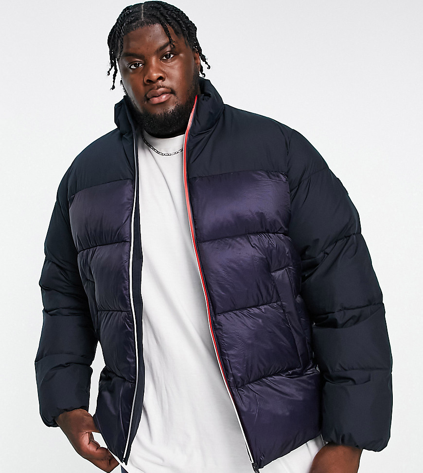 tommy hilfiger big & tall tech stand collar puffer jacket in navy