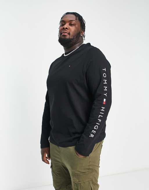 Tommy Hilfiger Big & Tall - Top manches longues en coton avec logo sur la manche - Noir 