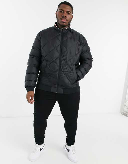 Tommy Hilfiger Big Tall two tones padded bomber jacket in black