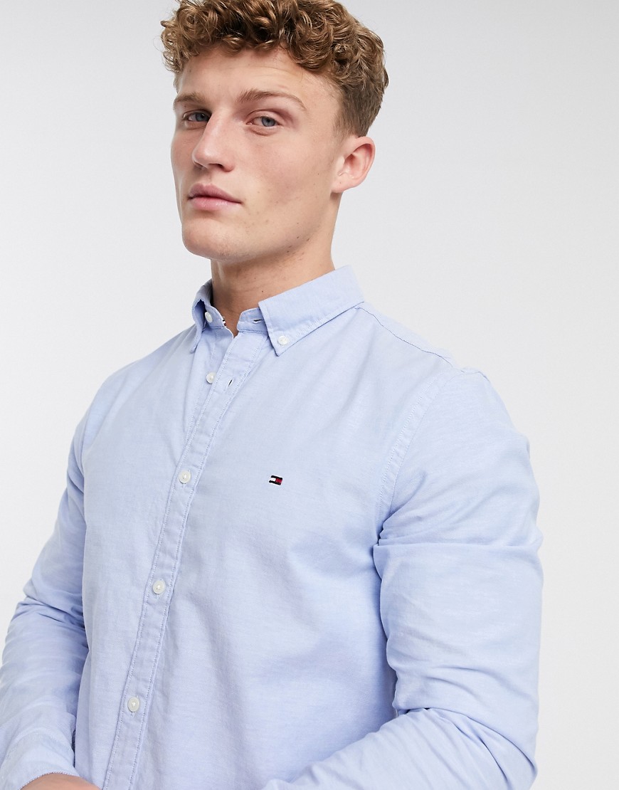 Tommy Hilfiger Blå Oxfordskjorta med stretch med smal passform