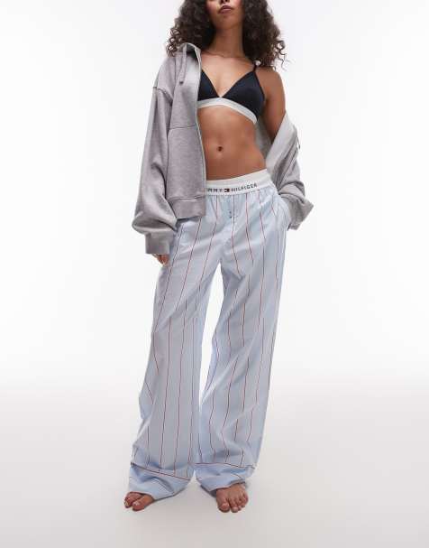 Tommy Hilfiger – Blå, randiga pyjamasbyxor i poplin - view 1