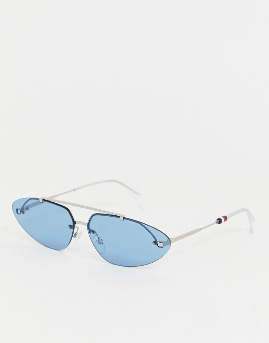 Tommy Hilfiger – blå smala ovala solglasögon