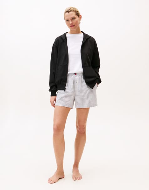Tommy Hilfiger - Blå-stribede pyjamasshorts i vævet stof - view 1
