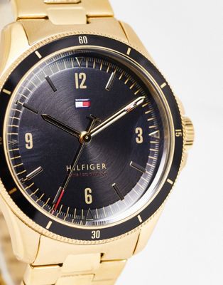 Tommy Hilfiger black dial bracelet watch in gold 1791903