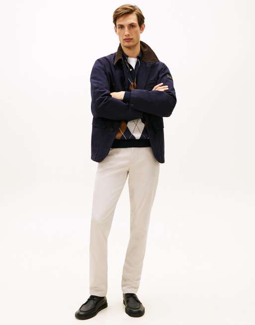 Tommy Hilfiger – Bleecker – Slim-Fit-Hose in Weiß mit Strukturprint