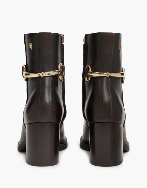 Tommy Hilfiger Block heel leather riding ankle boots in dark brown, 4 of 7