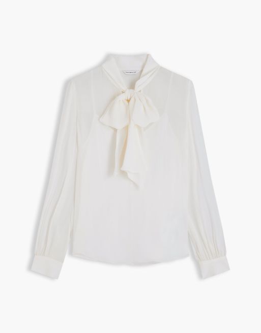 Tommy Hilfiger blouse coupe regular en georgette froissée à nœud blanche, 5 de 6