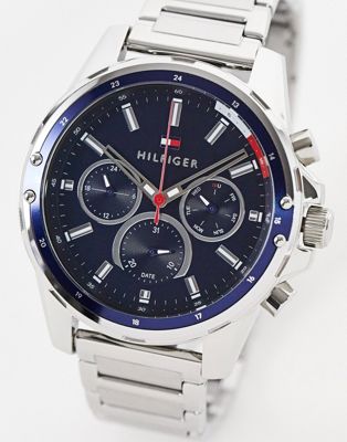 Tommy Hilfiger blue dial bracelet watch in silver