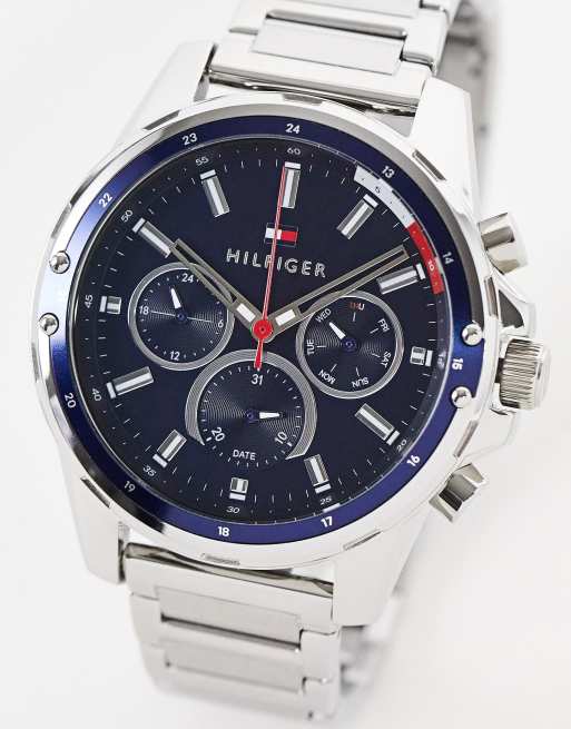 Tommy Hilfiger blue dial bracelet watch in silver