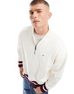Tommy Hilfiger bold global stripe half zip sweatshirt in ancient white - ASOS Price Checker
