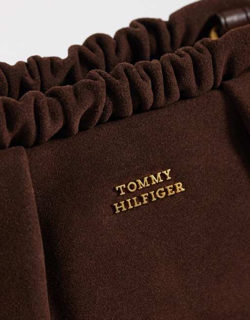 Tommy Hilfiger - Bolso pequeño marrón de ante auténtico suave, 3 de 4