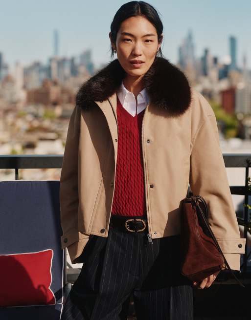 Tommy Hilfiger bomber oversize à col faux-fur beige, 7 de 7