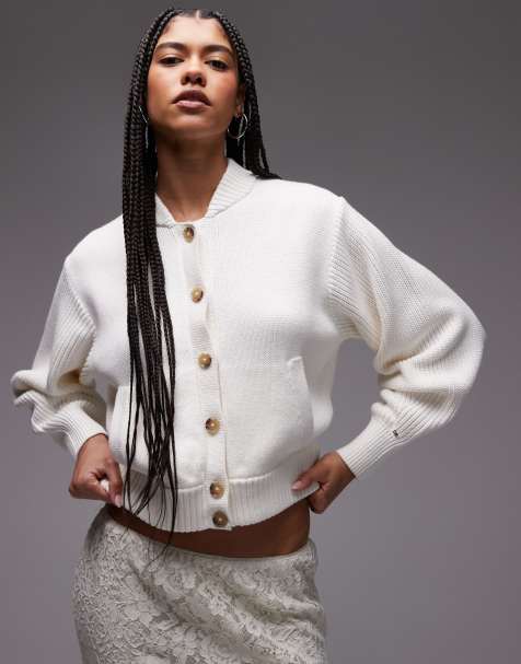 Tommy Hilfiger – Bomber-Strickjacke aus Jersey in Dunkelbraun mit Ballonärmeln - view 1
