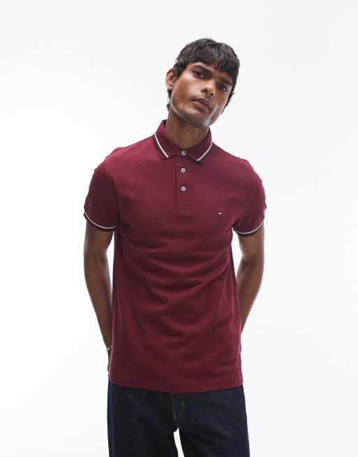 Tommy Hilfiger – Bordowa dopasowana koszulka polo z lamówką