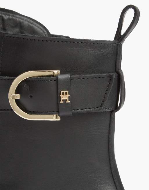 Tommy Hilfiger bottes à lacets chunky en cuir imperméables noires, 6 de 7