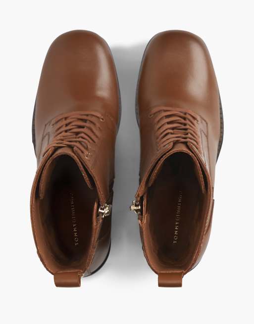 Tommy Hilfiger bottes à lacets en cuir à bout carré marron, 3 de 7