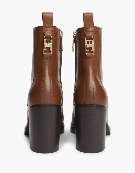 Tommy Hilfiger bottes à lacets en cuir à bout carré marron, 4 de 7