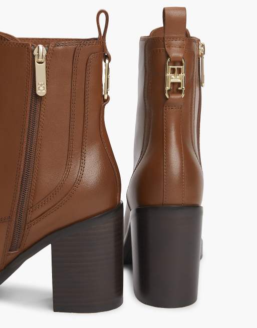 Tommy Hilfiger bottes à lacets en cuir à bout carré marron, 6 de 7