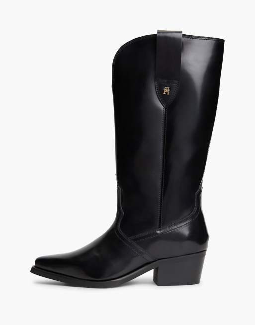 Tommy Hilfiger bottes cowboy en cuir à monogramme TH noires, 7 de 7