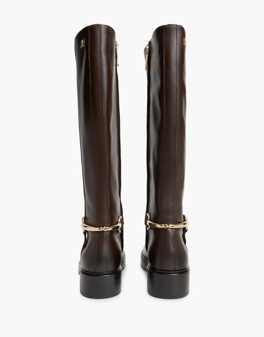 Tommy Hilfiger bottes d’équitation en cuir à finitions dorées, marron foncé, 4 de 7
