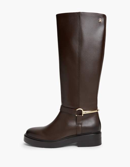 Tommy Hilfiger bottes d’équitation en cuir à finitions dorées, marron foncé, 7 de 7