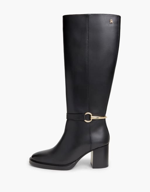 Tommy Hilfiger bottes d’équitation en cuir à talon carré noires, 7 de 7