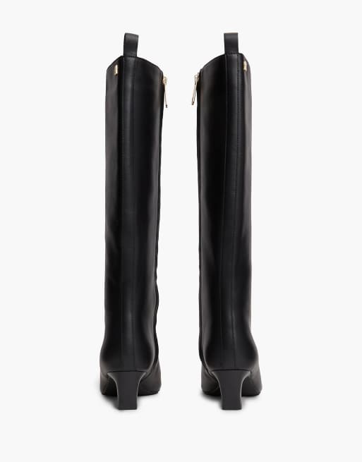 Tommy Hilfiger bottes hautes en cuir à petit talon noir, 4 de 7