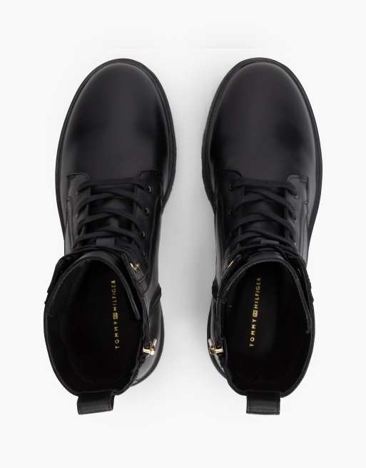 Tommy Hilfiger bottes lacées en cuir monogrammées TH noires, 3 de 7