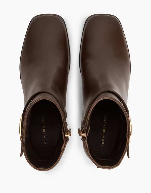 Tommy Hilfiger bottines à boucle en cuir à talon carré marron foncé, 3 de 7