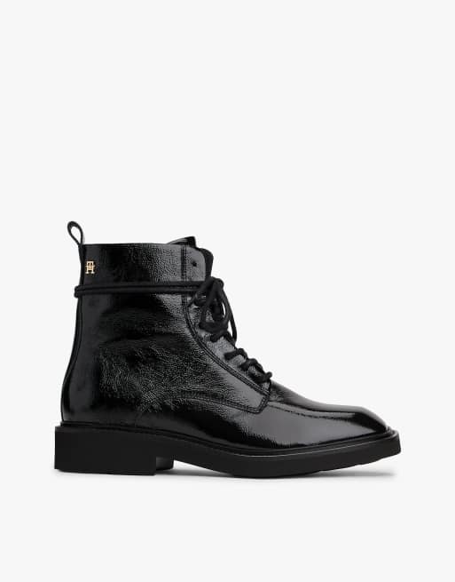 Tommy Hilfiger - Bottines à lacets en cuir effet craquelé - Noir