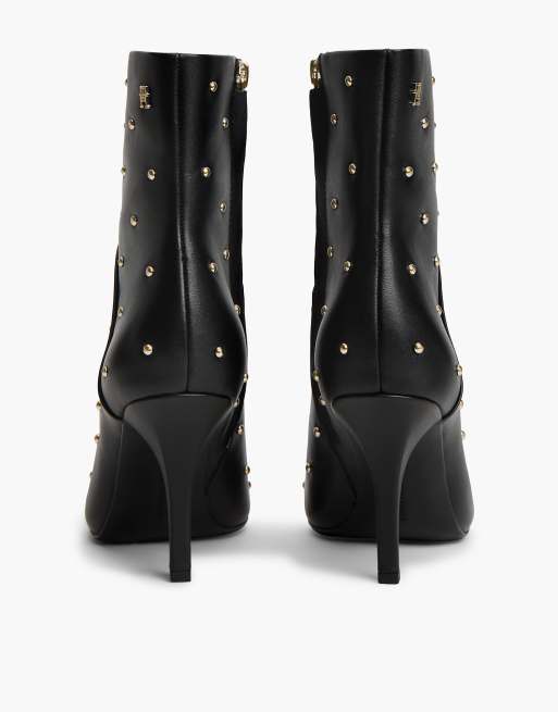Tommy Hilfiger bottines à talon aiguille cloutées en cuir noires, 4 de 7